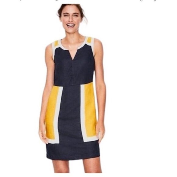Boden Anita Linen Shift Dress Black And Yellow Sz 8 Regular - Picture 1 of 4